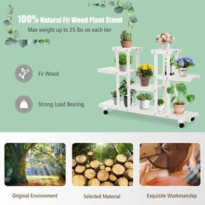 Support pour plantes <span class=keywords><strong>en</strong></span> bois à 6 pneus avec roues Support pour plantes <span class=keywords><strong>en</strong></span> forme d'arbre Support pour pots de fleurs pour fleurs et plantes d'intérieur - Product Image 5