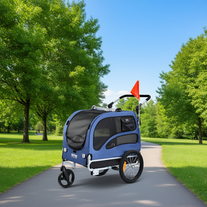 Remorque de vélo pour chien Vevor 100 lbs 2 en 1 pliable, porte-vélo universel, tissu Oxford bleu, fermeture éclair - Product Image 2