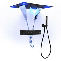 Ensemble de douche thermostatique en laiton avec affichage intelligent de la température, pommeau de douche LED musical à effet pluie et cascade, pour plafond de salle de bain
