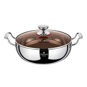 Pentola di vetro diretta in acciaio inossidabile coperchio a induzione con fondo a due maniglie piano cottura a Gas cucina pentola calda per zuppa - Product Image 1