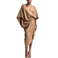 Nouvelle Collection Été – Robe Longue Trapèze Taille Haute en Polyester Couleur Unie Style Streetwear Européen et Américain Tendance avec Manches Chauve-Souris