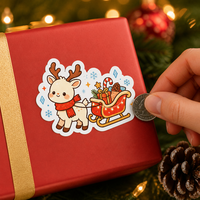 Autocollants en vinyle découpés sur mesure pour Noël, autocollants adhésifs de dessins animés pour l'emballage de boîtes cadeaux avec impression de logo pour enfants sur le thème des fêtes