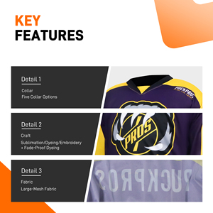 Maillot de hockey personnalisé Puck Pros 100% polyester, sublimation par transfert thermique, respirant, manches longues, séchage rapide, unisexe - Product Image 3