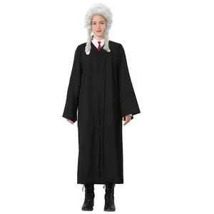 Fantasia unissex adulto preto, robe juiz, halloween, cosplay, peruca MWHC-015