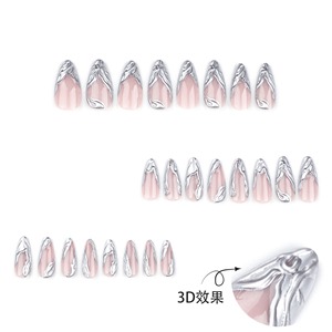 24 <span class=keywords><strong>Uñas</strong></span> Postizas Acrílicas Minimalistas Francesas en 3D, Color Plateado, Forma de Almendra Corta, <span class=keywords><strong>Uñas</strong></span> Artificiales, <span class=keywords><strong>Uñas</strong></span> Postizas 3326 - Product Image 2