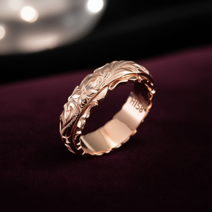 Rose Gold Plated <b>Copper</b> Wedding <b>Band</b> Ring With Floral Design H158 Classic Unisex Fine Jewelry - Product Image 2