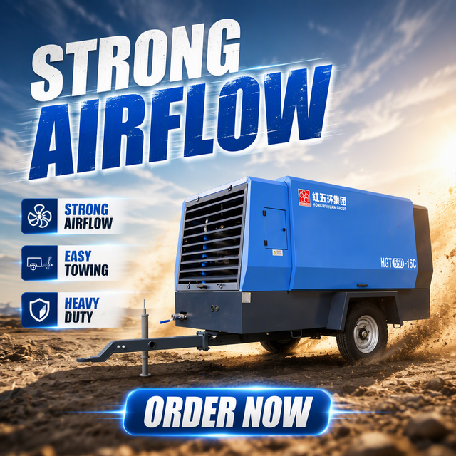 1 Year Warranty 16 bar Screw air Compressor 550 Cfm diesel air Compressor Cummins Engine  6 Cylinder for Sale