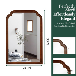 Black Walnut Color 24 X 36 Solid Wood Frame Rounded <b>Corner</b> Decorative <b>Mirror</b> For Bedroom <b>Bathroom</b> Living Room Entryway - Product Image 5