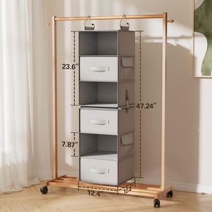 Pipishell <b>6</b>-Shelf Bamboo Non-woven Fabric Hanging Closet Organizer 2 Separable 3-Tier Units 3 <b>Drawers</b> Side Pockets for - Product Image 2