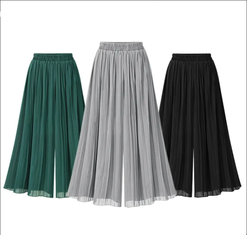 M-6XL summer new extra large size chiffon pleated beach culottes loose and thin temperament wide-leg women's pants
