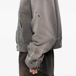 Felpa con Zip Oversize Vintage Grigia da Uomo in French Terry 400gsm, Effetto Sbiadito e Lavato, Personalizzabile con Logo - Product Image 4