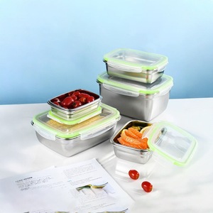 Stainless Steel Food Storage <b>Container</b> Rectangle Clip-On Lid Travel Use - Product Image 2