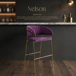 Velvet Upholstered <b>Foam</b> Filled Bar Stool Metal Frame Curved Back Chair Gold Finish Modern <b>Seating</b> for Kitchen Island Home Bar - Product Image 3