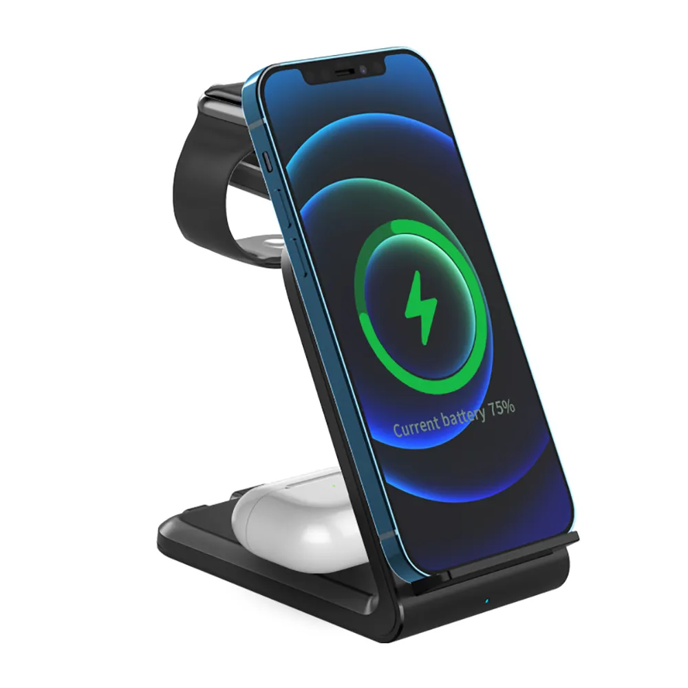 USLION 3 in 1 Wireless Charger Stand Station 15W 10W Qi Wireless Charging Dock Mobile Phone Earphone Watch for iPhone