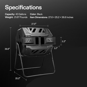 160L Dual Chamber Tumbling Composter Outdoor <strong>Rotating</strong> <strong>Compost</strong> Tumbler <strong>Bin</strong> for Garden Kitchen Yard Waste 37 Gallon <strong>Compost</strong> <strong>Bin</strong> - Product Image 6