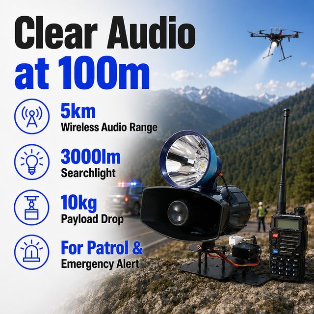 Foxtech M6 Pro UAV Megaphone Wireless Loudspeaker Broadcasting System with Searchlight 10kg Throwing for Forestry Security