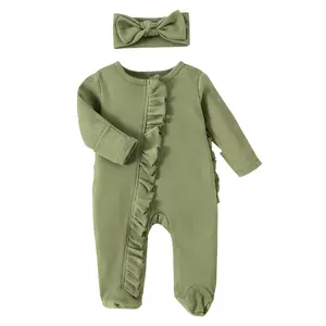 Romper bayi polos, Jumpsuit lengan panjang musim semi musim gugur, Romper anak perempuan merangkak