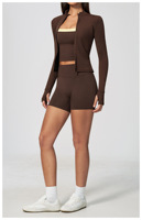 Ensemble 3 pièces Joyyoung : débardeur de sport, short taille haute et veste à manches longues pour le yoga, le pilates et les entraînements féminins