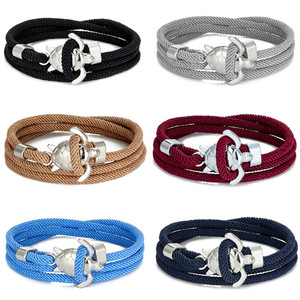 Anchor Wrap <b>Bracelets</b> Hemp <b>Rope</b> Silver Plated Unisex Casual Sporty Gift <b>Bracelets</b> in Black Gray Brown Red Blue Navy - Product Image 1