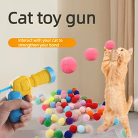 Lanceur de balles pour chat en plastique avec 20 balles en peluche, jouet interactif manuel pour chaton, idéal pour l'intérieur et soulage l'ennui