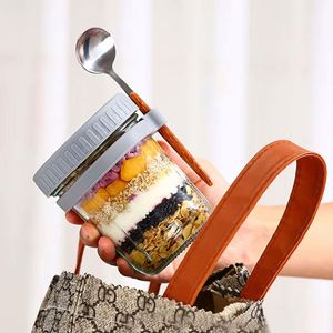 Portable Eco-Friendly Glass Kitchen Storage Jar with Spoon Lid Cover for Overnight Oats Fruit Salad <b>Breakfast</b> Cereal (300ml) - Product Image 6