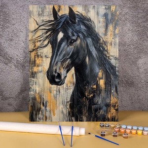 Kit <span class=keywords><strong>de</strong></span> Pintura por Números <span class=keywords><strong>de</strong></span> Caballo Negro, Cuadro Pintado a Mano sobre Lienzo, Arte Mural <span class=keywords><strong>de</strong></span> Estilo Moderno para Decoración del Hogar - Product Image 1