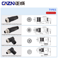 Conector industrial Rosca de tornillo en ángulo recto 2 3 pines Macho hembra M12 A Código Enchufe ensamblado de plástico