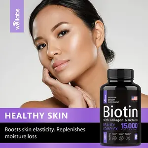 Schlussverkauf Eigenmarke Biotin Keratin Kollagen Pillen bio-Biotin-Kapseln kundenspezifische OEM ODM-Diät-Ergänzungsflaschenverpackung