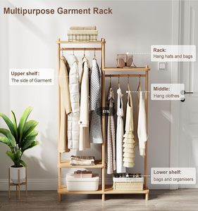 Bamboo Coat Rack Canto Roupas Rack Cabide De Roupas De Madeira Roupas Secagem Titular Modern Coat Racks para Home Living Room Quarto - Product Image 3
