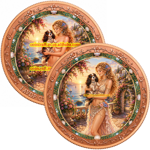 Médaille en cuivre pur 999 de <span class=keywords><strong>1</strong></span> once Troy, colorée, en relief, représentant un Cavalier <span class=keywords><strong>King</strong></span> <span class=keywords><strong>Charles</strong></span> Spaniel et une jeune fille, artisanat souvenir personnalisé - Product Image 1