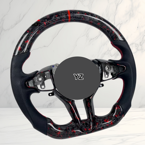 Volante Deportivo Personalizado YZ de Fibra de Carbono Forjada con Cuero Perforado y Franja Roja para <span class=keywords><strong>Hyundai</strong></span> I30 I20 <span class=keywords><strong>Accent</strong></span> I10 I20 Getz, Accesorios Interiores para Auto - Product Image 1