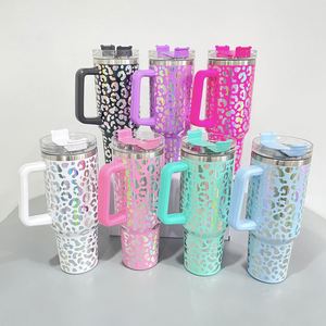 <b>40oz</b> Insulated Leopard <b>Tumbler</b> <b>With</b> Lid and Straws Vacuum Insulated Drinking <b>Tumblers</b> Iridescent <b>40oz</b> <b>Tumbler</b> <b>with</b> <b>Handle</b> - Product Image 1