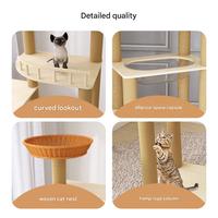 Torre para Gatos Grande con Cama Tejida, Cápsula Transparente, Barandilla de Seguridad y Postes Rascadores de Cuerda de Cáñamo para Familias con Múltiples Gatos