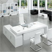 Bureau de direction moderne en noir brillant et blanc, fabriqué en Chine, avec armoire latérale et tiroir