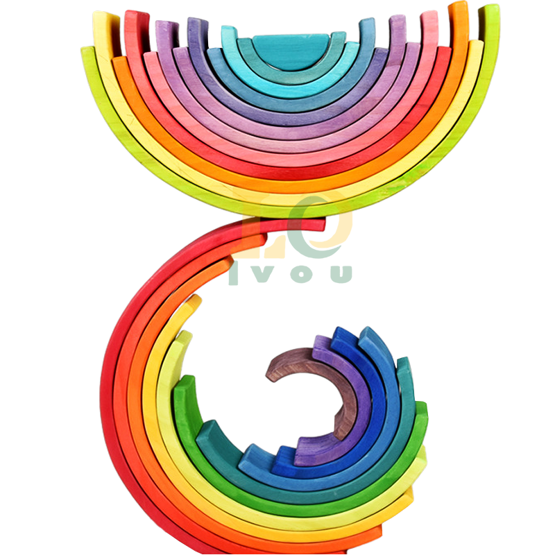 LVOU Wooden Bridge Rainbow Stacking Blocks