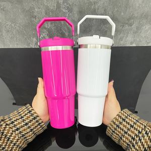 Bouteille d'eau isotherme 30 oz personnalisable avec logo, pour l'extérieur, avec paille rabattable et poignée – Cadeau idéal à prix avantageux - Product Image 4