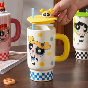 Autentico Powerpuff ragazze di grande capacità in ceramica tazza con Design moderno coperchio per la casa con paglia per regali aziendali tazza di cartoni animati - Product Image 4