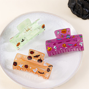 Fermaglio per capelli quadrato con stampa fantasma e <span class=keywords><strong>ragno</strong></span> di Halloween, accessorio geometrico personalizzabile con logo, per chignon <span class=keywords><strong>da</strong></span> donna - Product Image 2