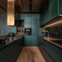 Fabrication de placards de cuisine modulaires de haute qualité avec robinet en quartz, panier de rangement et placage en chêne laqué brillant
