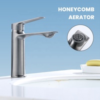 Robinet Mitigeur de Lavabo Moderne en Alliage de Zinc Gris Anthracite, Monocommande, à Poser, Cartouche Céramique, Aérateur Nid d'Abeille, Eau Froide et Chaude