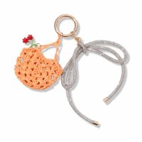 Gantungan Kunci Buah Jeruk Rajut Tangan EDGE, Liontin Jeruk Anyaman, Gantungan Kunci Tali Berhias Berlian Imitasi, Perhiasan Fashion, Aksesoris Tas untuk Wanita