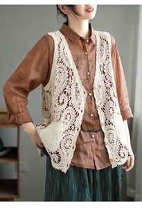 <span class=keywords><strong>Chaleco</strong></span> de <span class=keywords><strong>Mujer</strong></span> con Logotipo Personalizado, Estilo Vintage, Color Verde Salvia, Encaje de Ganchillo, Abierto con Botones, Sin Mangas, Estilo Boho Casual, Vestes para Mujeres - Product Image 5