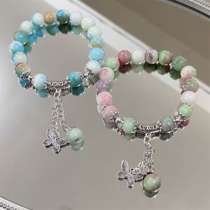Fashion Elastic Colorful <b>Beads</b> <b>Bracelet</b> Lava Turquoise Crystal Gemstone <b>Beads</b> Elegant Butterfly Pendant Bangles Wedding Gift - Product Image 1