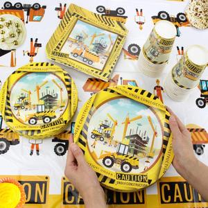Lindos Artículos de Fiesta de Cumpleaños con Temática de Construcción en Papel Amarillo para Niños - Product Image 3
