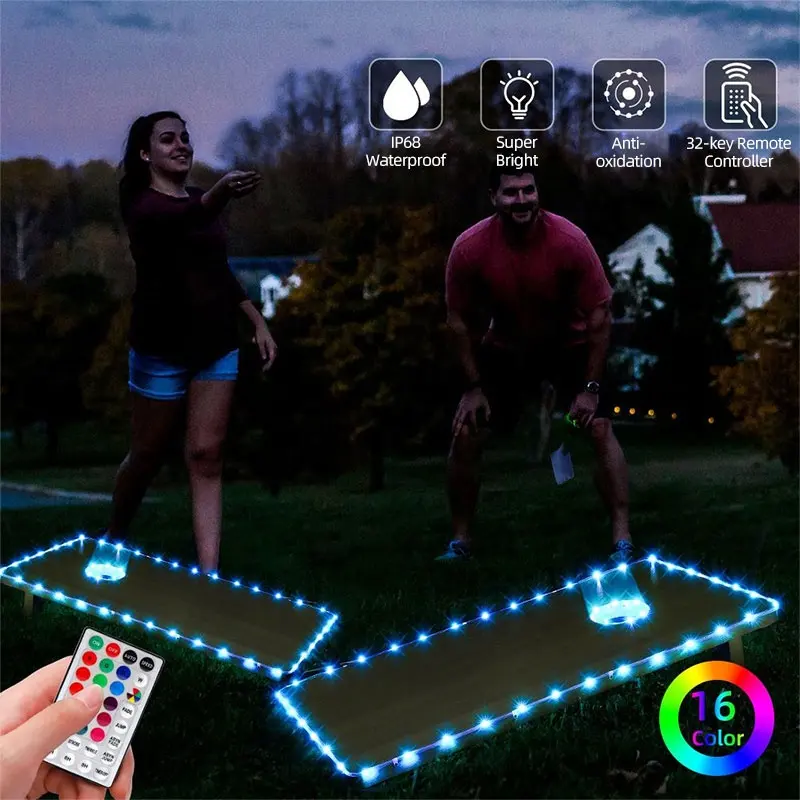 16 renk RGB Led mısır delik kurulu ışıkları açık bahçe oyunu için aile parti Cornhole Led ışıkları Cornhole oyun seti