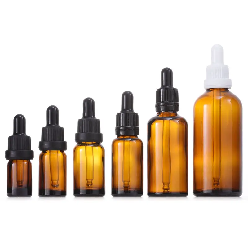 Luxe Cosmetische Verpakking 30Ml 50Ml Amberkleurige Etherische Olie Druppelflesjes Met Pipetdeksel