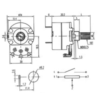 Potentiomètre à film de carbone réglable BOENSNS WH138-1 avec interrupteur, longueur 20 mm, résistance B10K-B500K, 500 V, boîtier en plastique