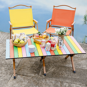 Ensemble table et chaises Kermit colorées, chaise de plage pliante arc-en-ciel pour l'extérieur, tabouret pliant portable pour le camping et la pêche, chaises de stand - Product Image 1