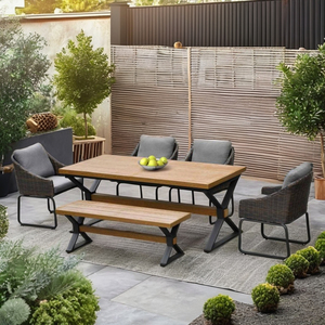 Yoho nouveauté Design moderne Table à manger extérieure ensemble aluminium et rotin pour salon hôtel parc cour ferme Hall - Product Image 5