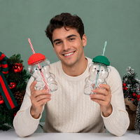 Gobelet en verre borosilicate en forme d'ours mignon avec couvercle coloré et paille pour jus, lait, thé glacé et cadeaux pour enfants